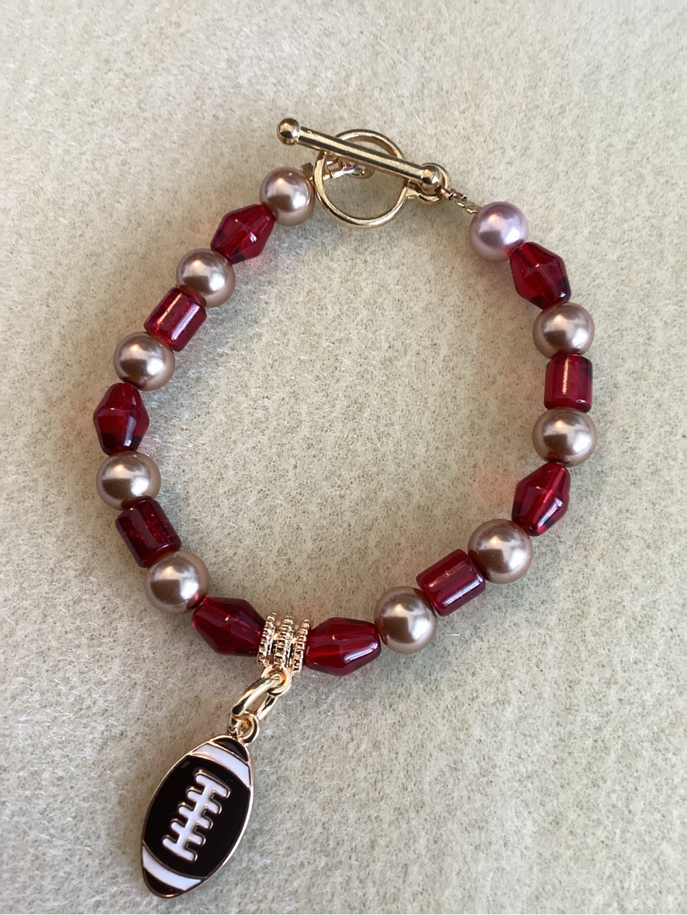 Hand Crafted FSU Spirit Bracelet with Gold Football Charm